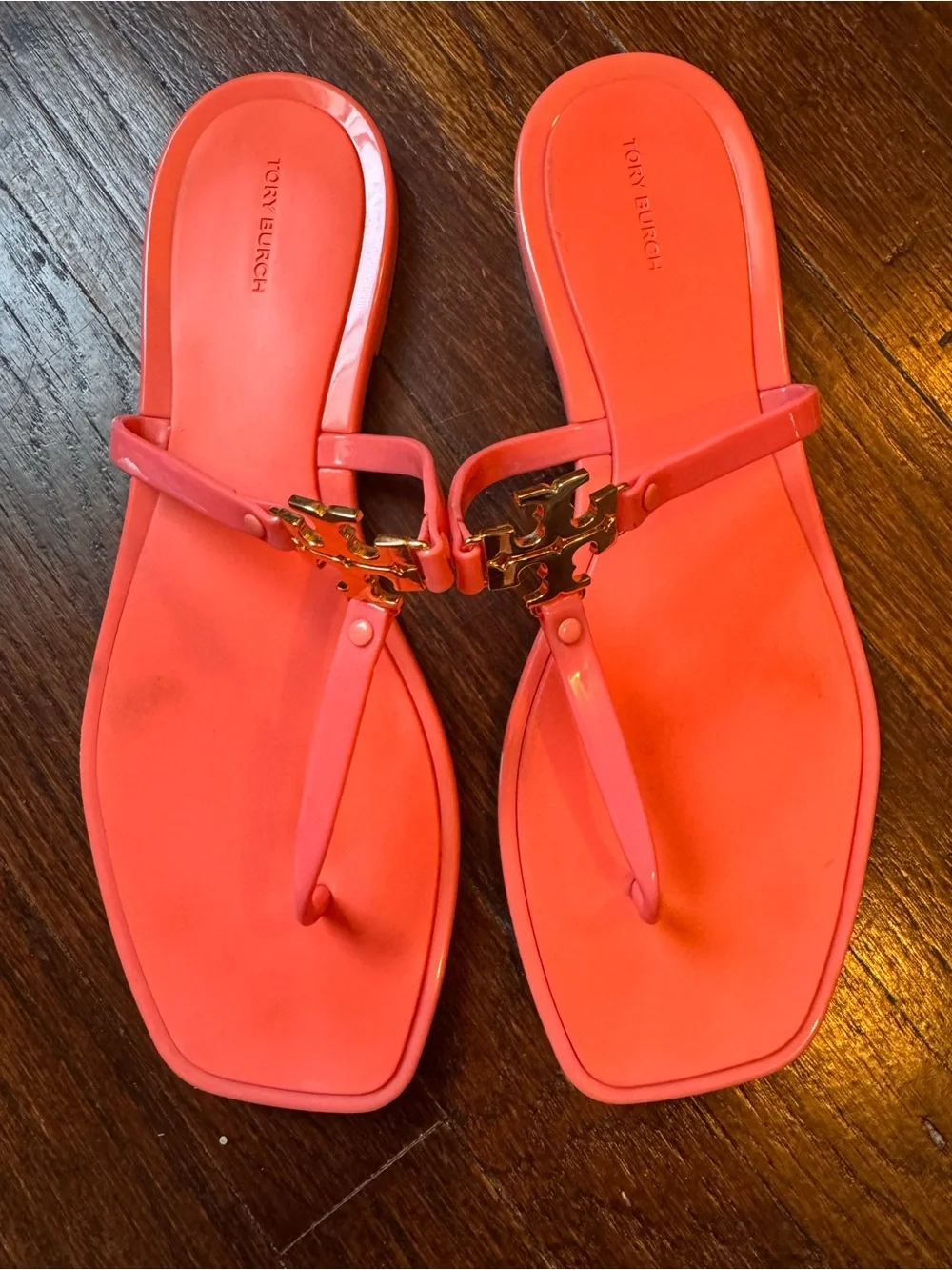 Tory Burch Coral Pink Logo Thong Sandals